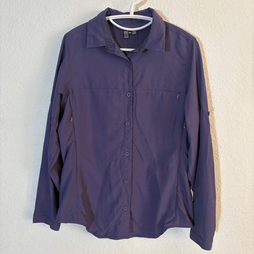 REI Sahara Button Down Women Size Small Purple UPF 30 Hiking Shirt